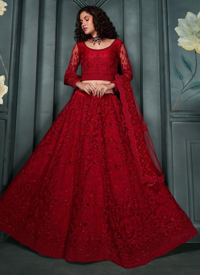 Net Red Bridal Wear Embroidery Work Lehenga Choli